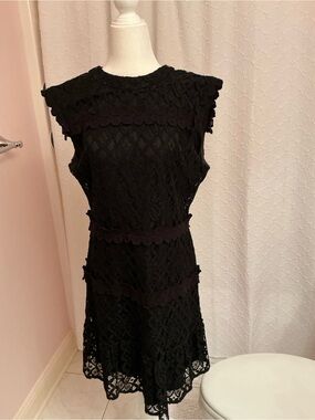 julia jordan Black Lace Cap-Sleeve Mini Dress